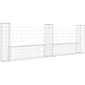 vidaXL Corbeille à gabion en forme de U avec 3 colonnes en fer 260x20x100 cm