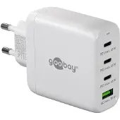 Goobay 64822 Chargeur rapide multiport USB-C PD GaN (68 W) blanc, blanc - 3x ports USB-C (Power Delivery) et 1x port USB-A (Quick Charge)