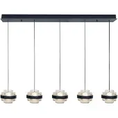 Highlight Suspension Dynasty 5 lumières droites noires avec verre transparent