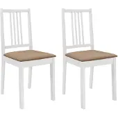vidaXL Chaises de salle à manger avec coussins 2 pcs. Blanc Bois massif