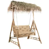 vidaXL Balancelle hollywoodienne avec feuilles de palmier et coussins 202 cm bambou