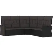 vidaXL Canapé d'angle avec fonction couchage et coussins Noir Poly Rattan