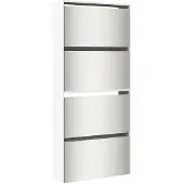 vidaXL Armoire à chaussures miroir 4 niveaux blanc brillant