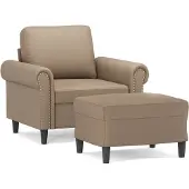 vidaXL Fauteuil avec pouf cappuccino brun 60 cm simili cuir