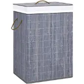 vidaXL Panier à linge avec 2 sections bambou gris 72 L