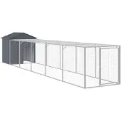 vidaXL Poulailler avec parcours 117x609x123 cm acier galvanisé anthracite