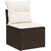 vidaXL Canapé de jardin sans accoudoirs coussins brun résine tressée