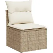 vidaXL Fauteuil de jardin sans accoudoirs avec coussins Beige Poly Rattan