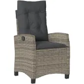 vidaXL Fauteuil de jardin Réglable avec coussin Gris Poly Rattan