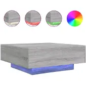 vidaXL Table basse avec lampes LED Gris Sonoma 80x80x31 cm