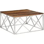 vidaXL Table basse argentée acier inoxydable et bois massif