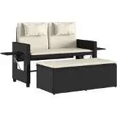 vidaXL Banc inclinable de jardin avec coussins noir résine tressée