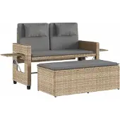 vidaXL Banc inclinable de jardin avec coussins beige résine tressée