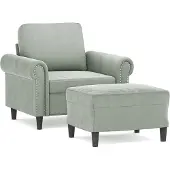 vidaXL Fauteuil avec pouf gris clair 60 cm velours