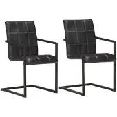 vidaXL Chaise cantilever 2 pcs. noir cuir véritable
