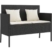 vidaXL Banc de jardin avec coussins noir Poly rotin