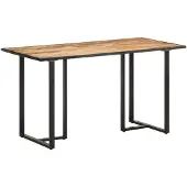 vidaXL Table de salle à manger "Patersberg" en acier, bois massif marron, noir. Dimensions (L/L/H) 140x70x76 cm