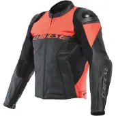 Dainese Racing 4, veste en cuir perforée ,Noir/Rouge Néon ,52