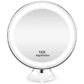 Uniq Miroir de maquillage avec éclairage LED et grossissement 10x, à ventouse, 17 cm