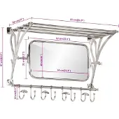 vidaXL Porte-bagages avec cintres et miroir mural aluminium