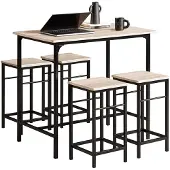 SoBuy Table de bar avec 4 tabourets - Moderne - max 120 kg - Noir / Marron
