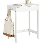 SoBuy Bureau compact Table d'ordinateur avec 1 tiroir et 2 crochets Petite table Table de travail PC Meuble blanc 60x77x40cm FWT43-W