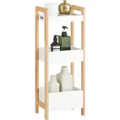 SoBuy Armoire de toilette 3 compartiments - 28x74x20 cm - Bois/Blanc