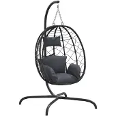 vidaXL Fauteuil suspendu uf avec coussin Anthracite Poly rotin & acier
