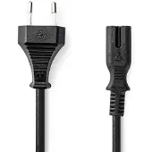 Nedis Câble d'alimentation - Fiche européenne - IEC-320-C7 - 2.00 m - Droit - 2x 0.75 mm² - Cuivre - plat (2 m), Câble d'alimentation, Noir