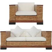 vidaXL Ensemble de canapés 2 pièces avec coussins Marron Naturel Rotin