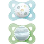 Mam Sucette authentique S157 - avec tétine en silicone Skinsofttm ultra douce 0+ mois Bleu bébé (lot de 2) avec boîte de stérilisateur automatique