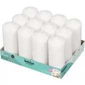 Bolsius Lot de 12 bougies piliers blanches - 2,7 x 6,7 pouces - Bougies non parfumées - 62 heures - Bougies de dîner à combustion propre, sans go