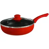 Five Casserole profonde en émail avec couvercle, en aluminium, couleur rouge, 24 cm