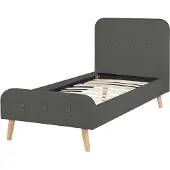 Beliani Lit rembourré Gris foncé 90 x 200 cm Aspect lin Avec sommier à lattes Pieds en bois Élégant Décoration de boutons Moderne