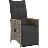 vidaXL Fauteuil de jardin Réglable avec coussin Gris Poly Rattan