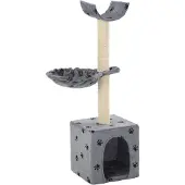 vidaXL Arbre à chat avec colonnes en sisal 105 cm Impression pattes Gris