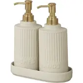 Wenko Ensemble de distributeurs de savon et de liquide vaisselle Heidi, couleur crème - 2 x 550 ml - Céramique