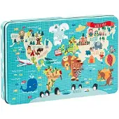 APLI Puzzle XL Carte du monde, 24 x 48 cm, 3 ans+, 24 pièces dans une boîte en métal,