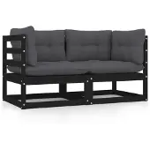 vidaXL Canapé de jardin 2 places avec coussins Pin massif noir
