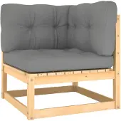 vidaXL Canapé d'angle de jardin avec coussins gris pin massif