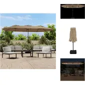 vidaXL Parasol double avec lampes LED Taupe 449x265 cm
