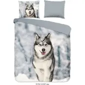 Good Morning Enveloppe de couette "chien husky" - Gris - (240x200/220 cm) - Flanelle de coton
