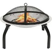 vidaXL 2in1 Plateau de feu et barbecue avec tisonnier 56x56x49 cm Acier inoxydable