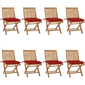 vidaXL Chaises de jardin pliantes avec coussins 8 pcs. Bois massif teck