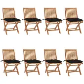 vidaXL Chaises de jardin pliantes avec coussins 8 pcs. Bois massif teck