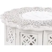Beliani Table basse en bois de manguier blanc crème avec motif sculpté style rustique oriental salon couloir