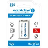 EverActive Batterie rechargeable 6F22/9V Li-Ion 550 mAh avec USB TYPE C