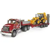 BRUDER - Camion MACK Granite avec remorque surbaissée et chargeuse-pelleteuse JCB 4CX