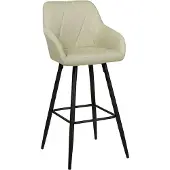 Beliani Lot de 2 tabourets de bar tissu vert rembourré avec accoudoirs Dossier matelassé Pieds en métal noir
