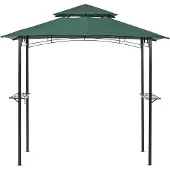 Beliani Gazebo tissu vert foncé acier noir 240 x 148 cm armature métallique auvent auvent avec crochets et étagères Pavillon de jardin tente gazebo